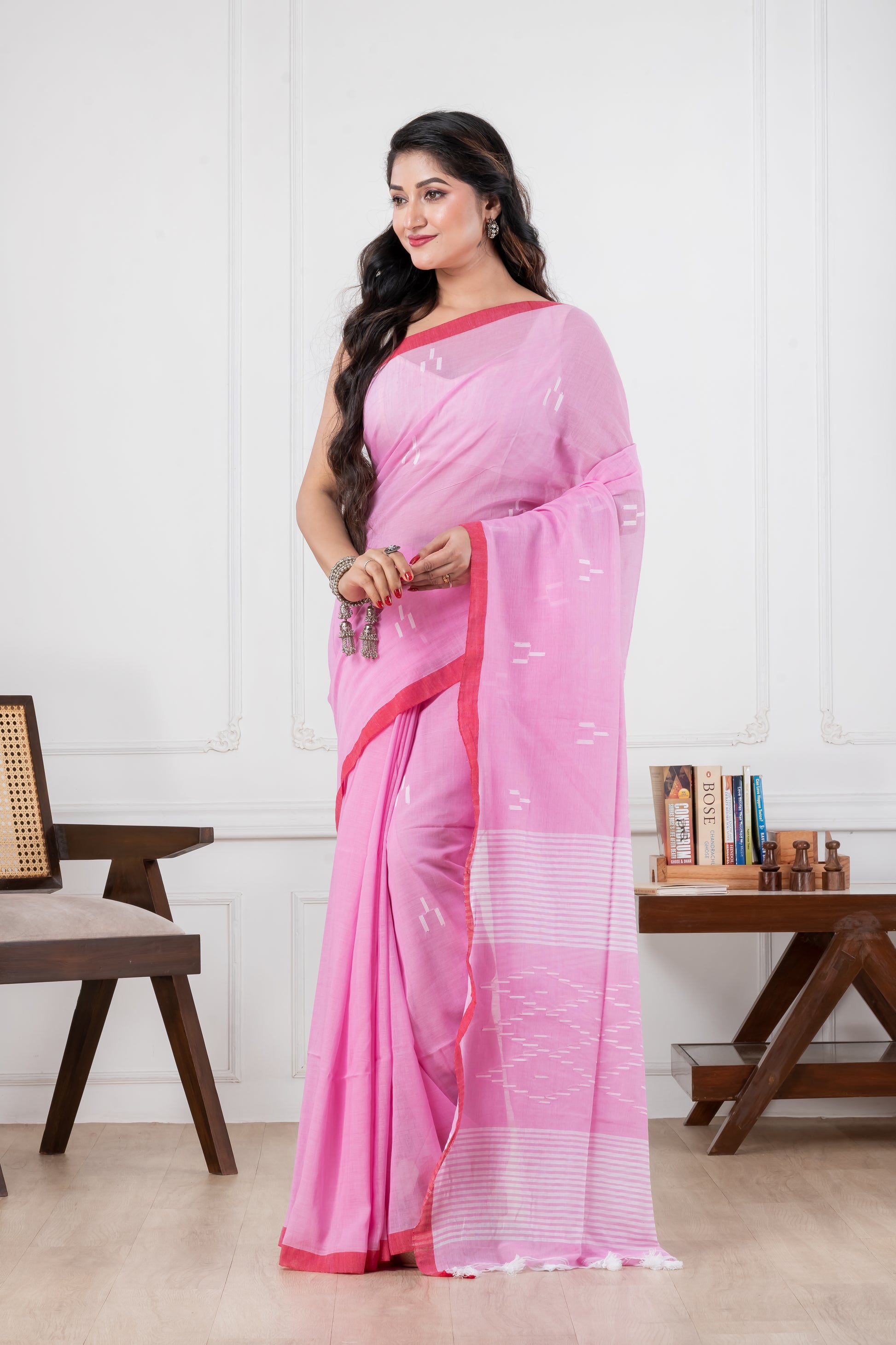 pink pure cotton saree