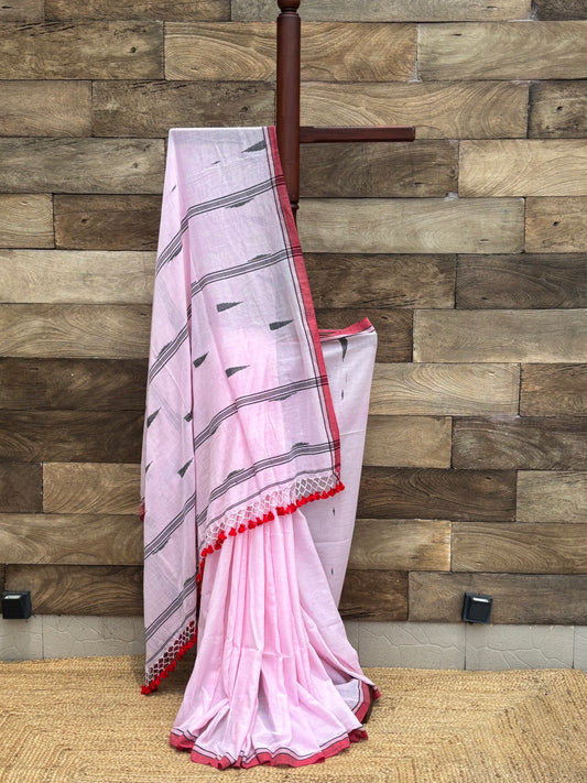 pink soft jamdani cotton saree