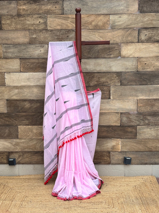 pink soft jamdani cotton saree