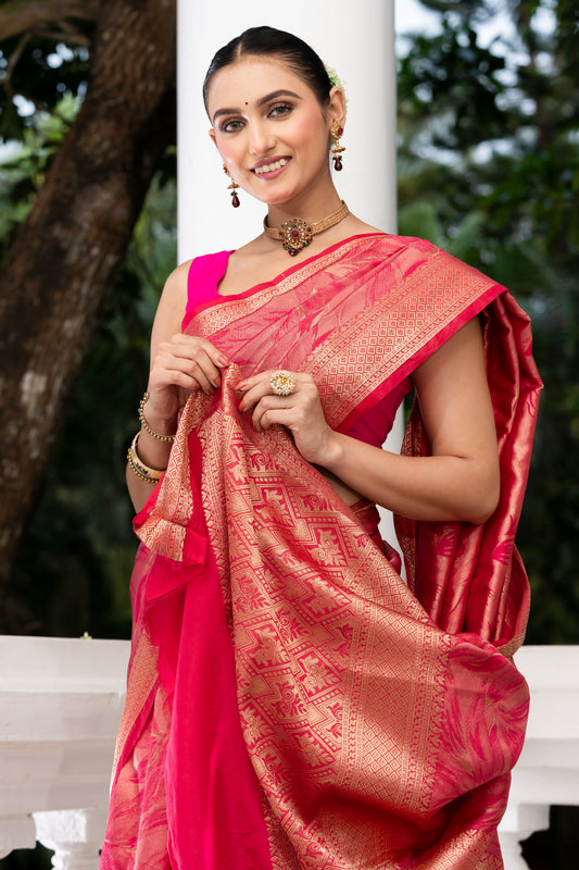 pink zari border fancy banarasi saree