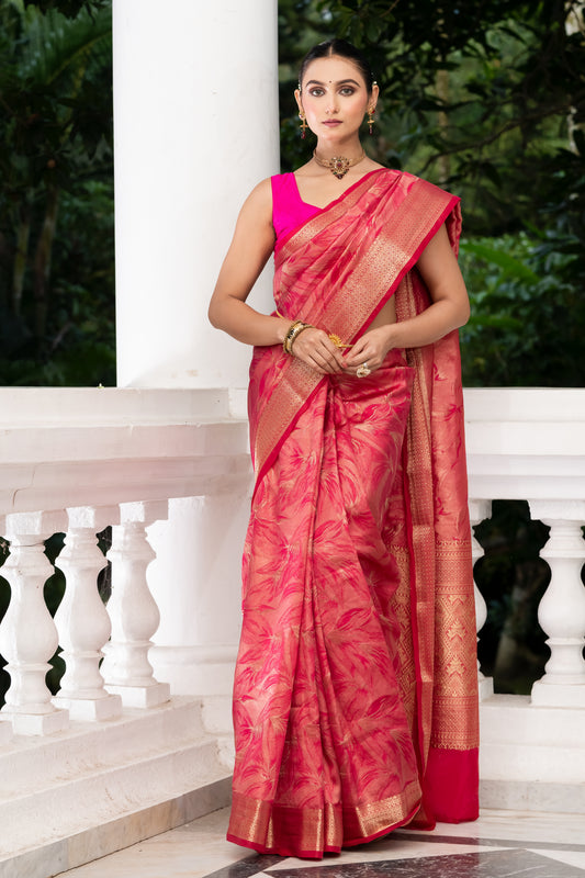 pink zari border fancy banarasi saree