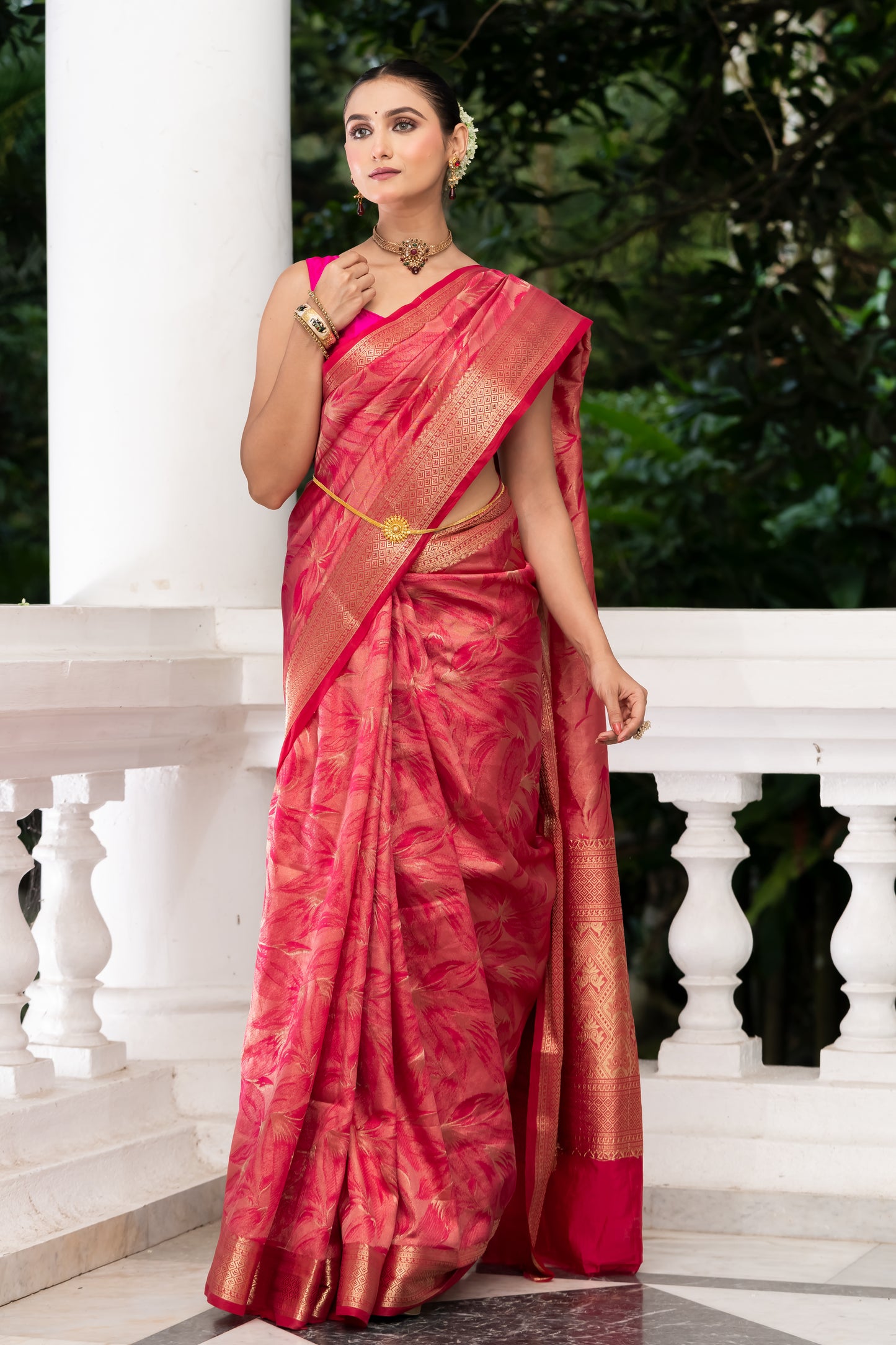 pink zari border fancy banarasi saree
