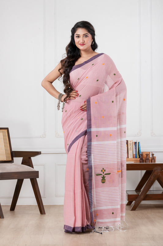 powder pink cotton saree