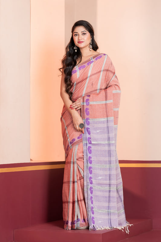 powder pink pure khadi cotton saree