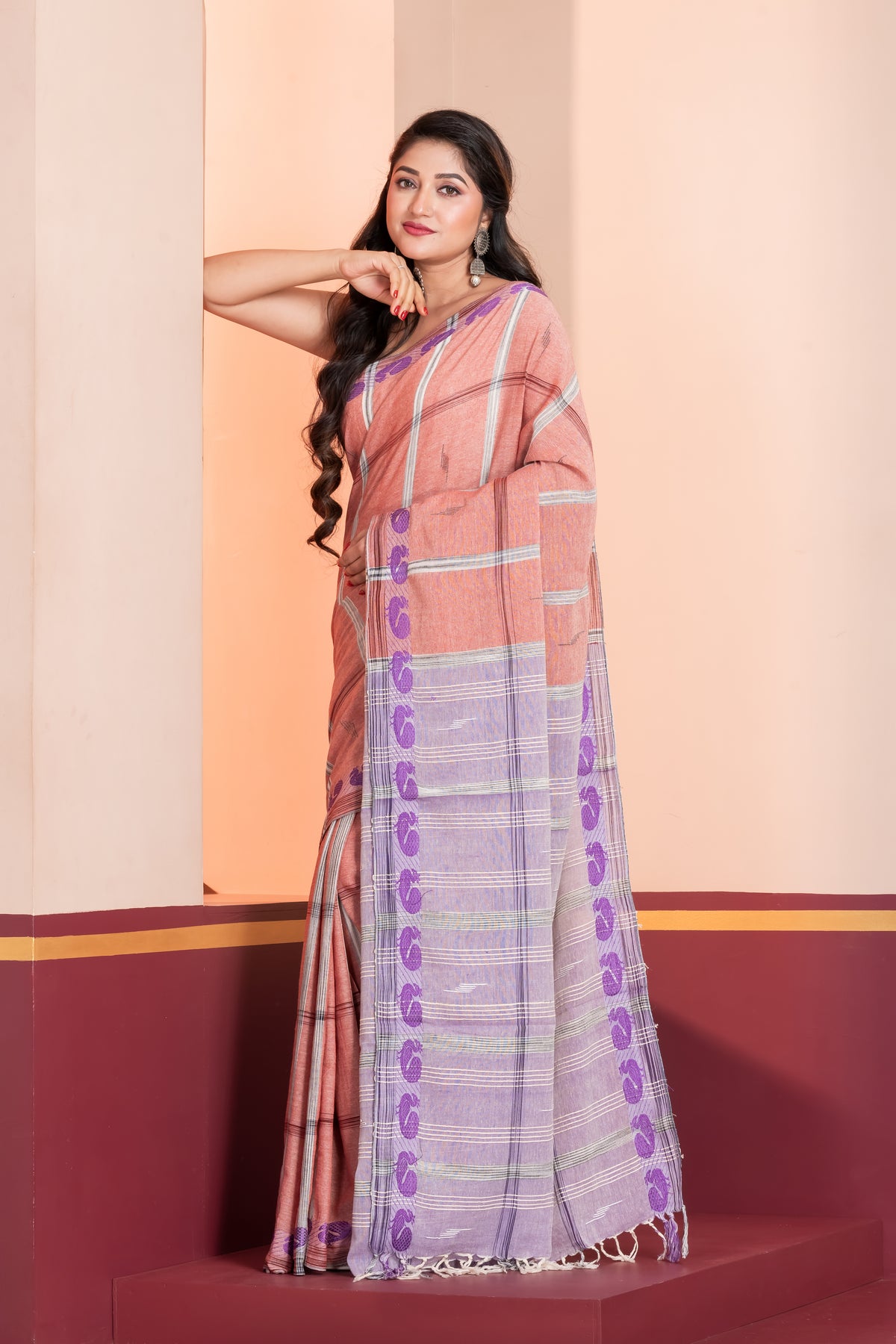 powder pink pure khadi cotton saree