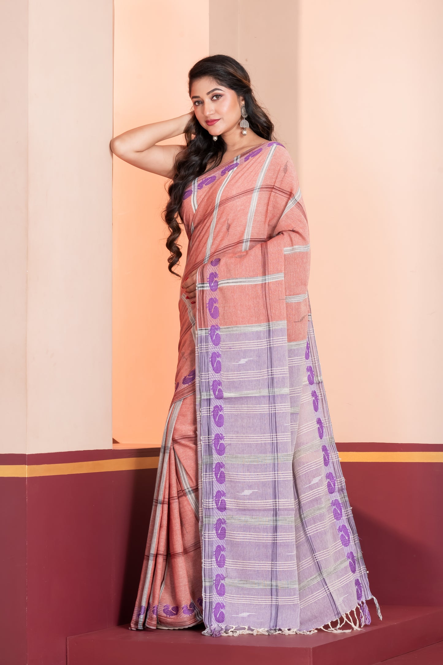 powder pink pure khadi cotton saree