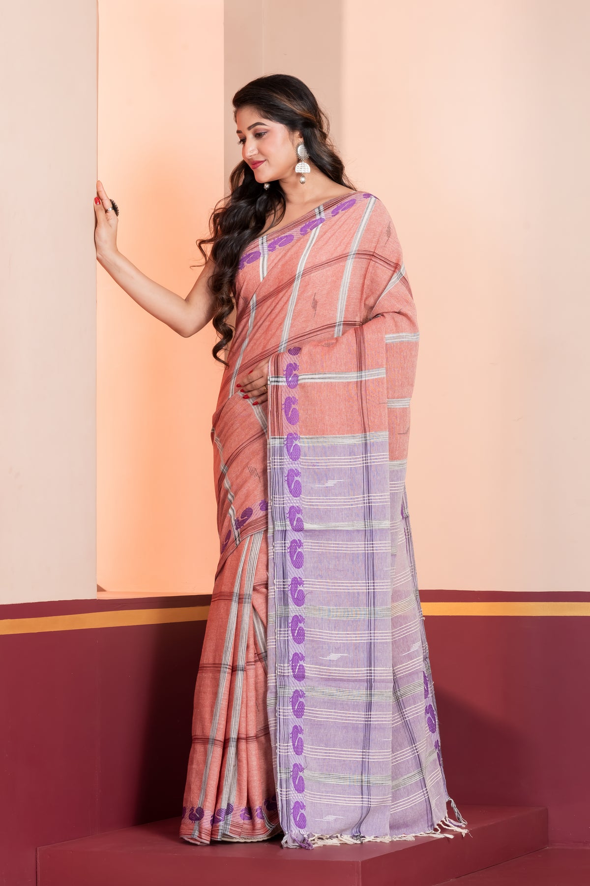 powder pink pure khadi cotton saree