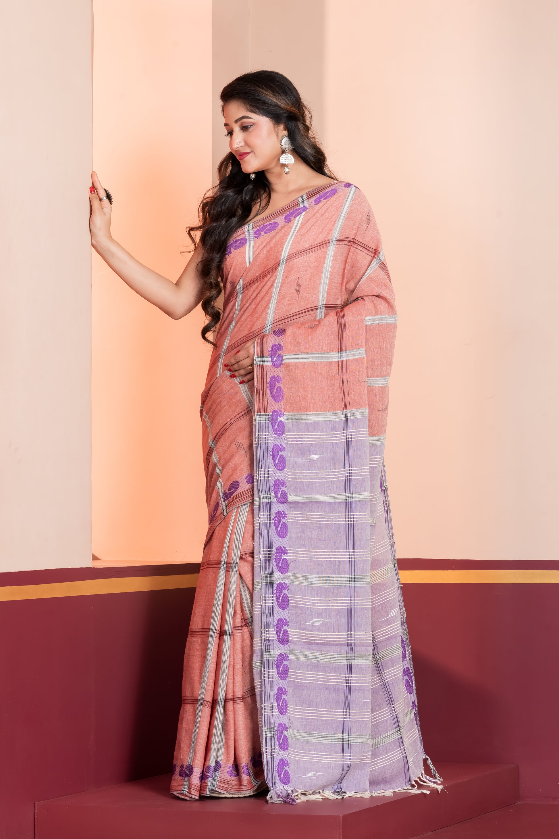 powder pink pure khadi cotton saree