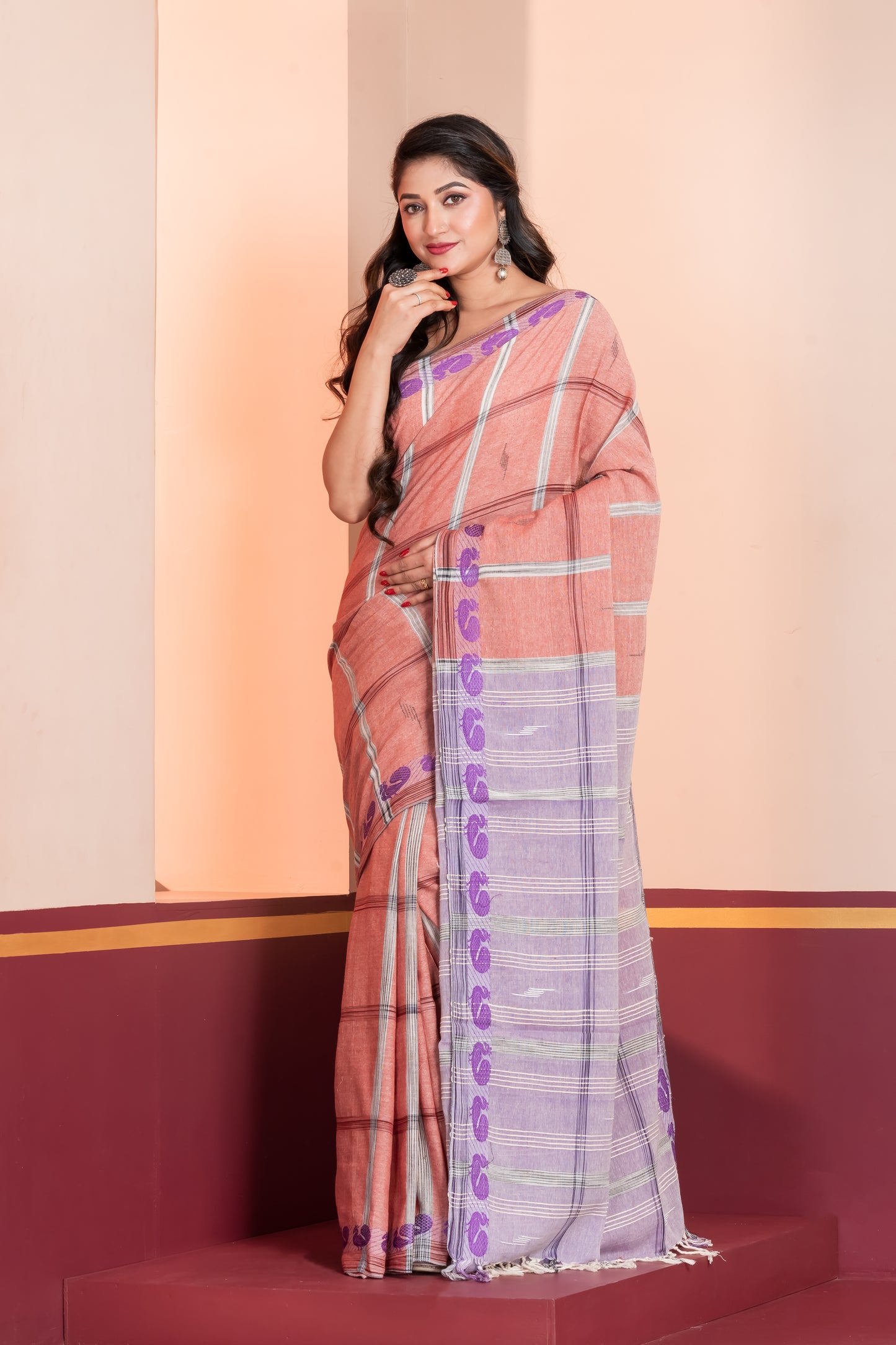 powder pink pure khadi cotton saree