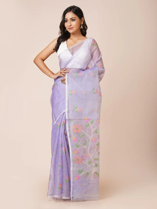 Light Violet Pure Bengal Muslin Jamdani Saree