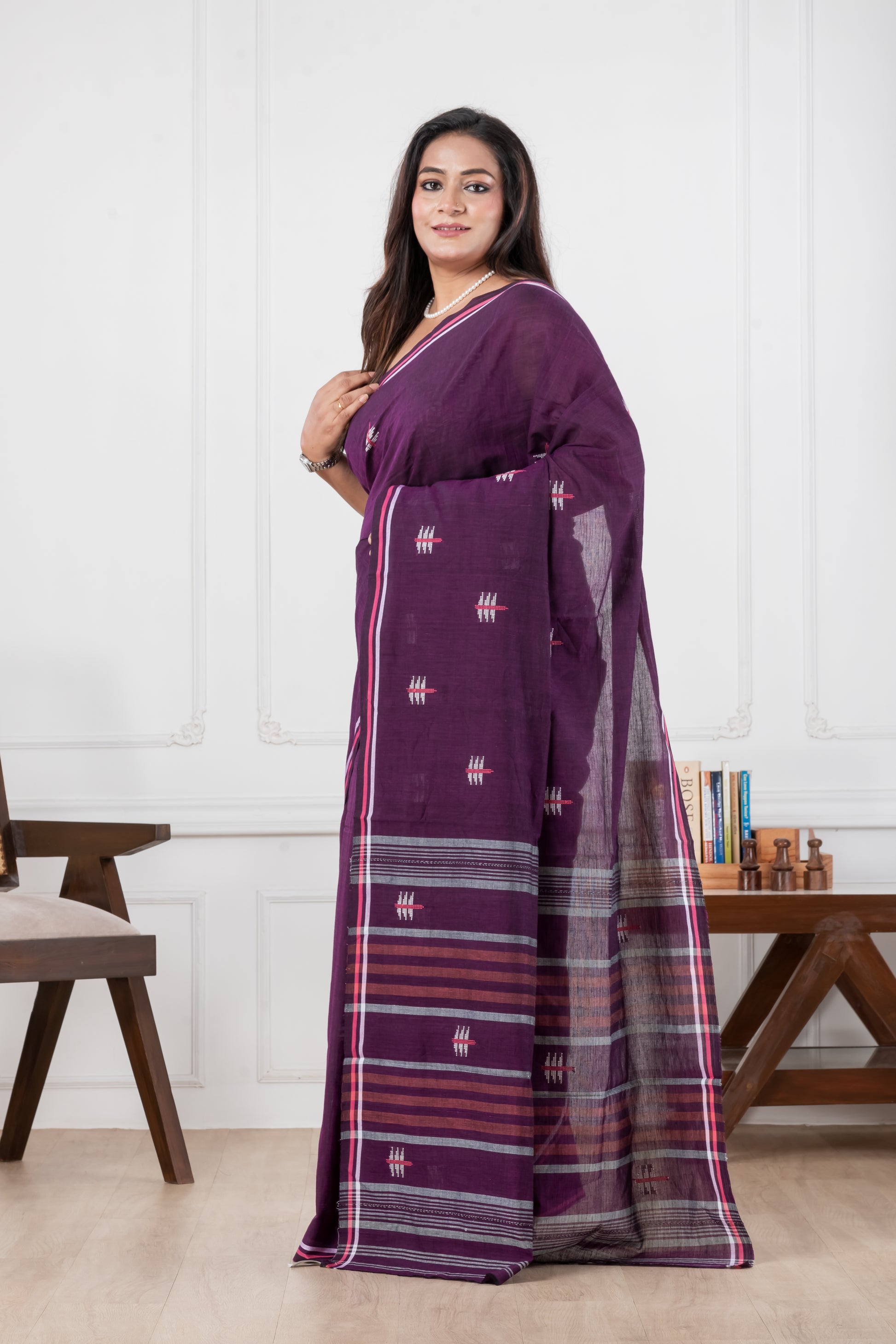 purple original dhonekhali pure cotton saree