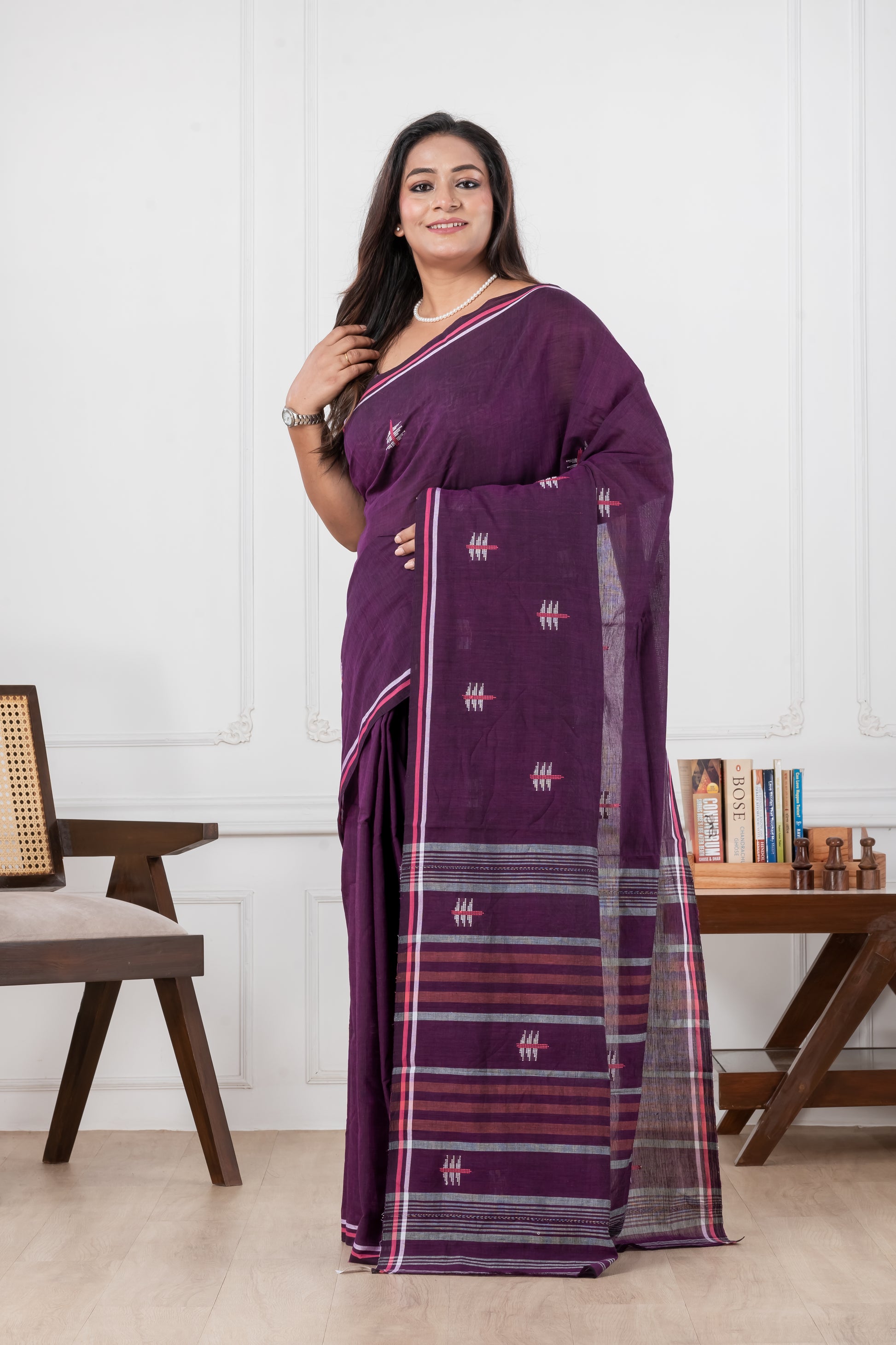 purple original dhonekhali pure cotton saree