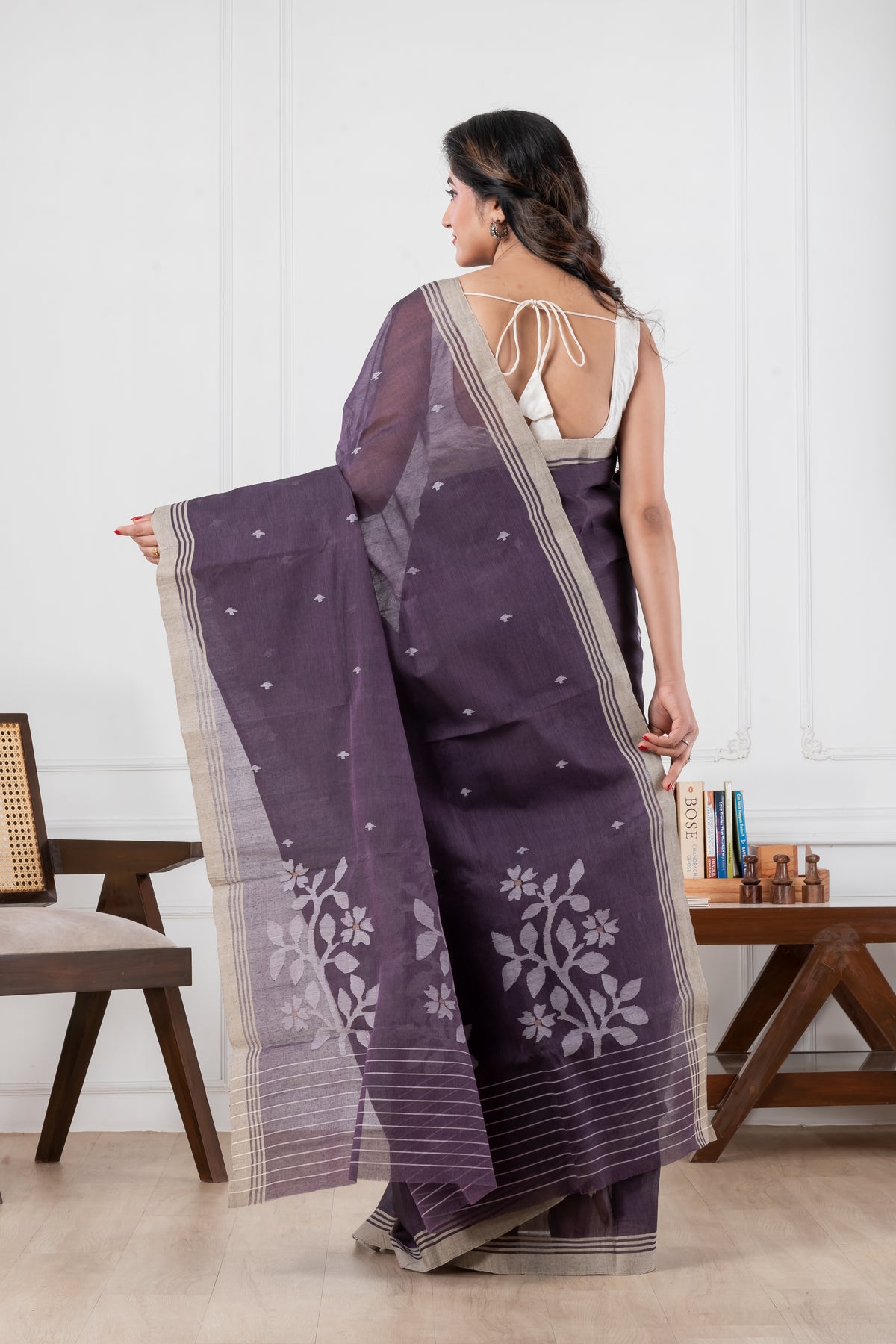purple handwoven jamdani pure cotton saree