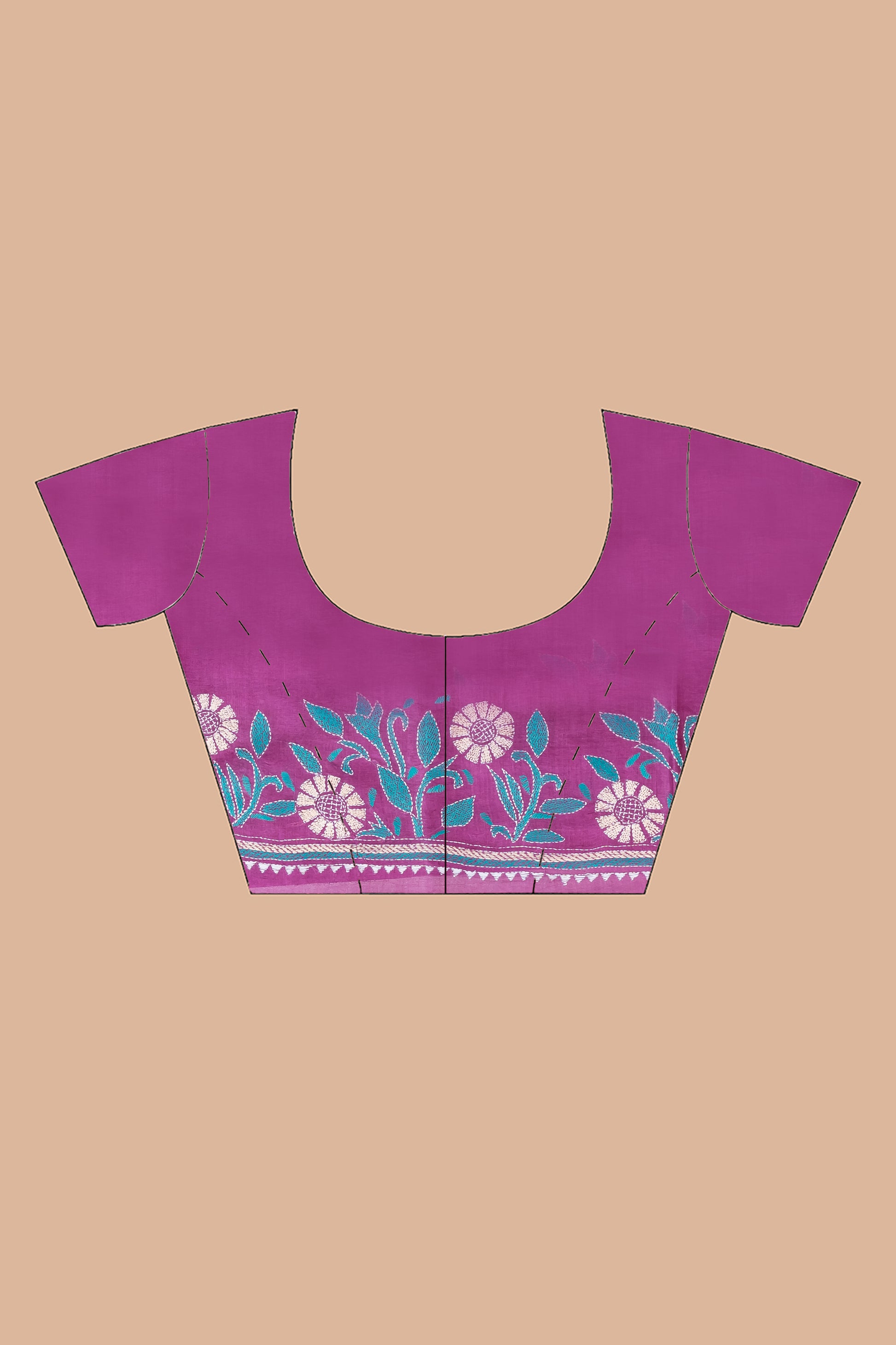 purple pure tussar rani kantha stitch saree