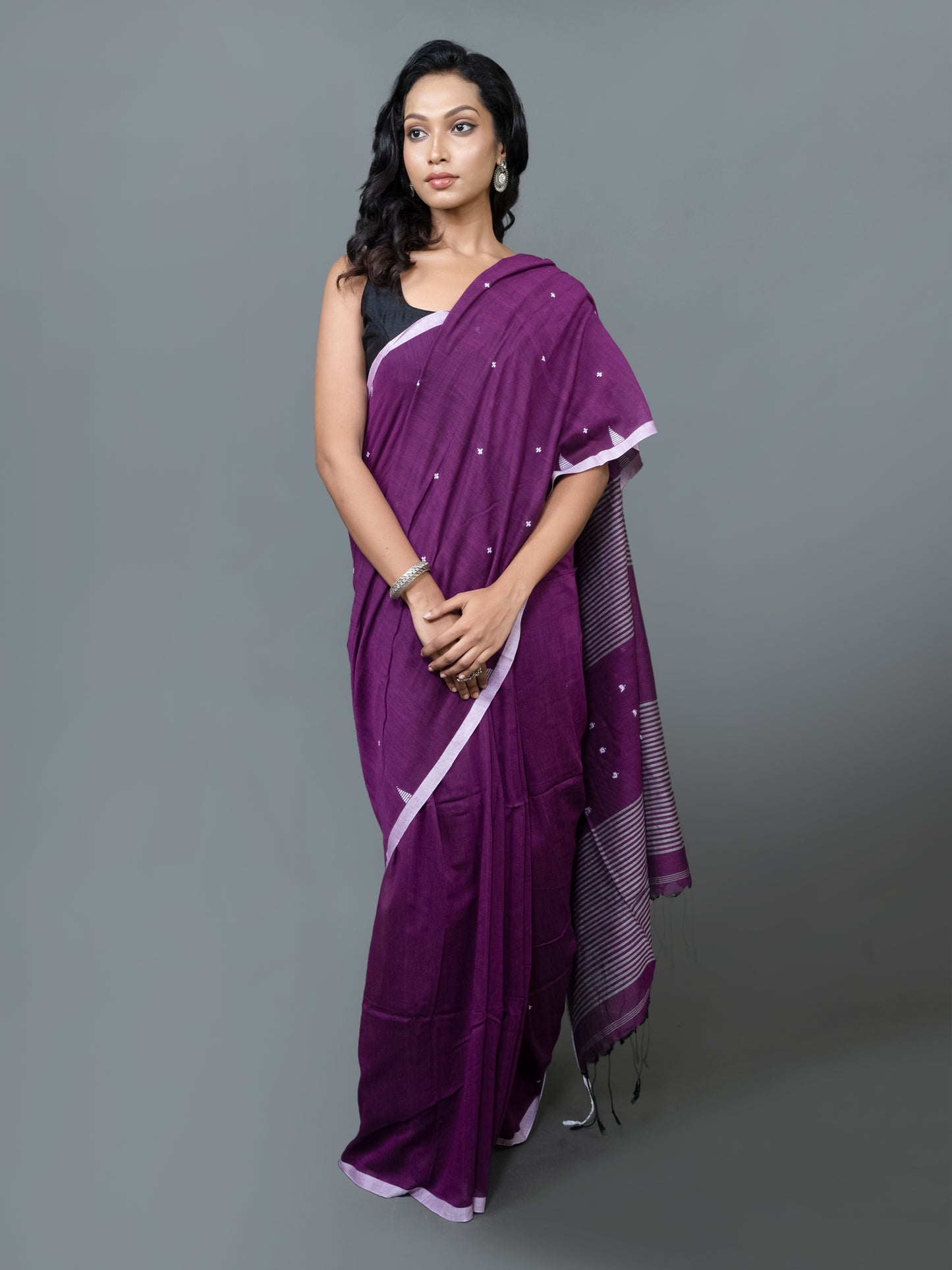 purple story jamdani pure cotton saree online handwoven