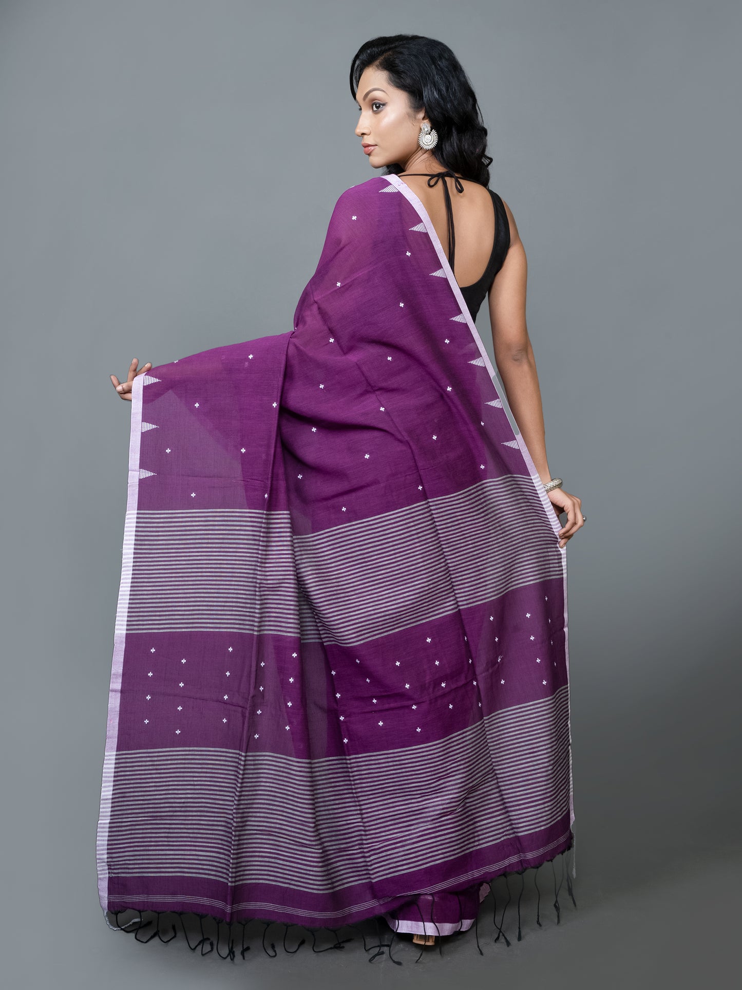 purple story jamdani pure cotton saree online handwoven