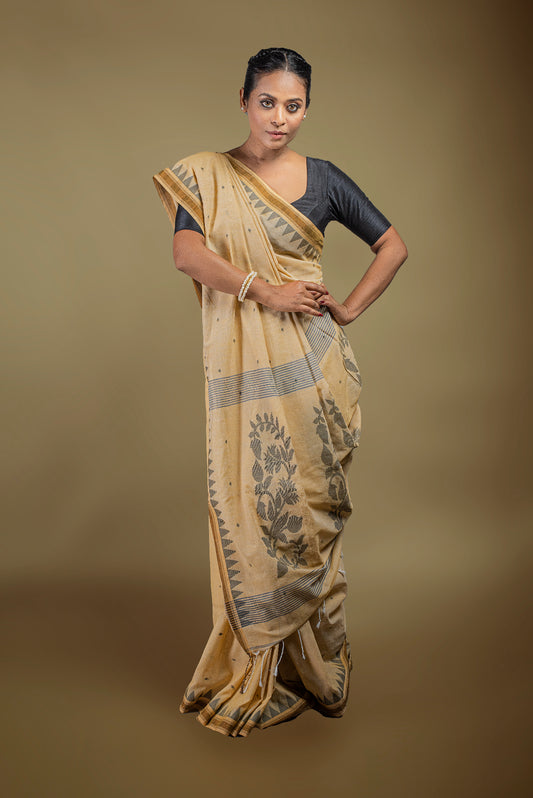 Beige Cotton Jamdani Saree