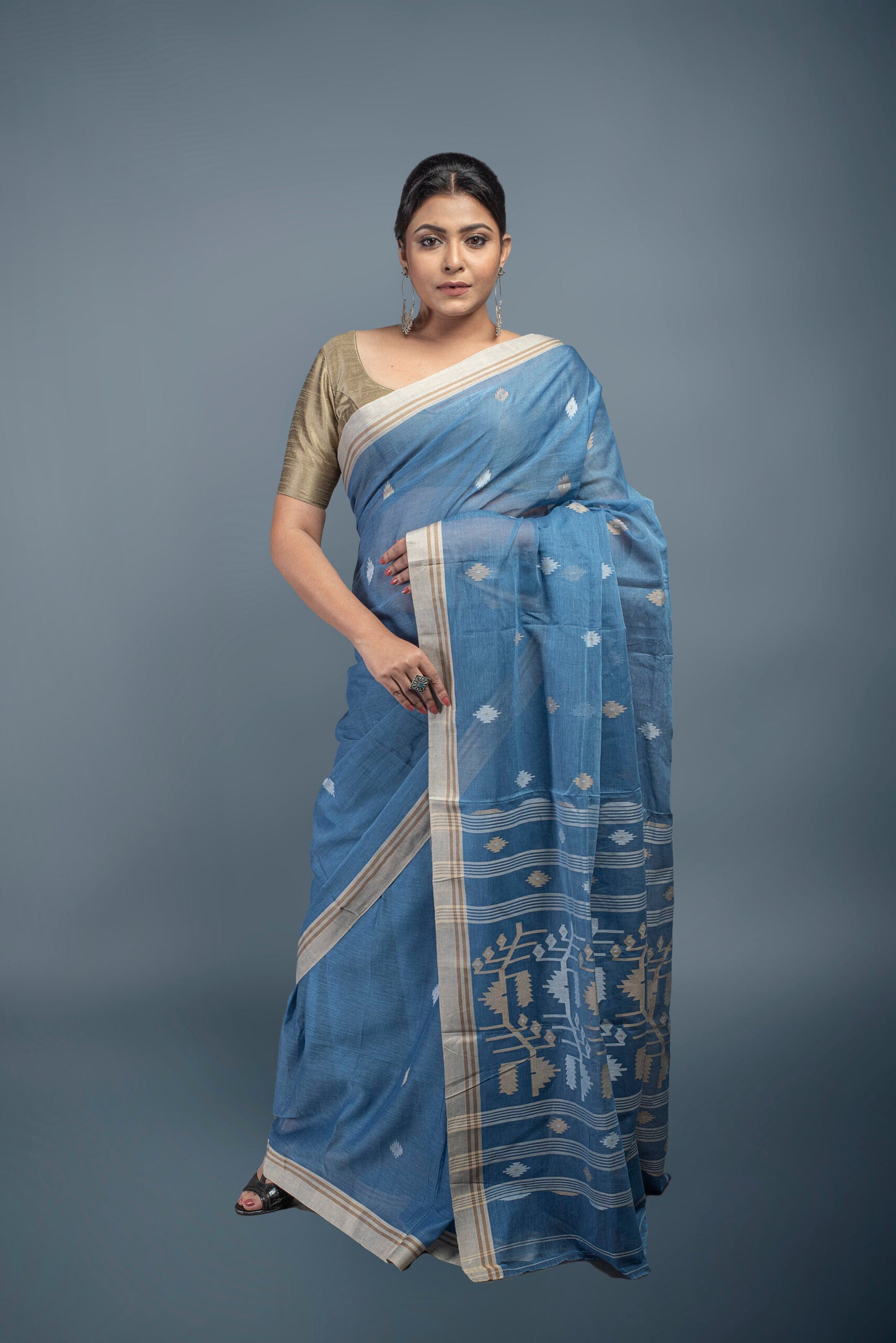 Sky Whisper Cotton Jamdani Saree