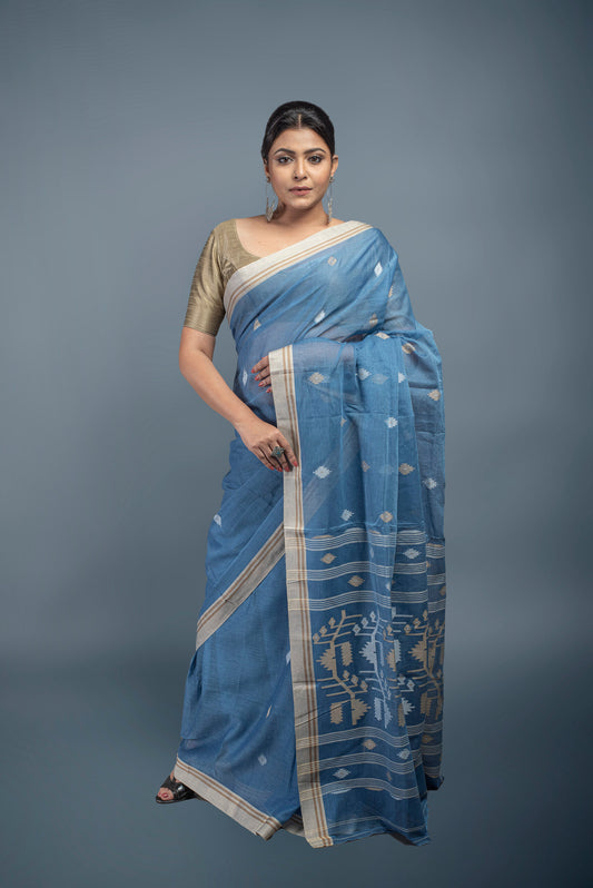 Sky Whisper Cotton Jamdani Saree