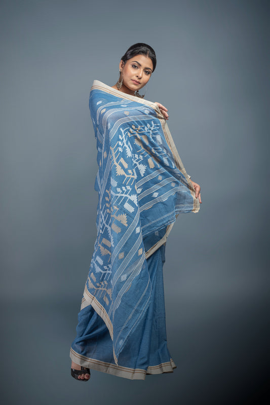 Sky Whisper Cotton Jamdani Saree