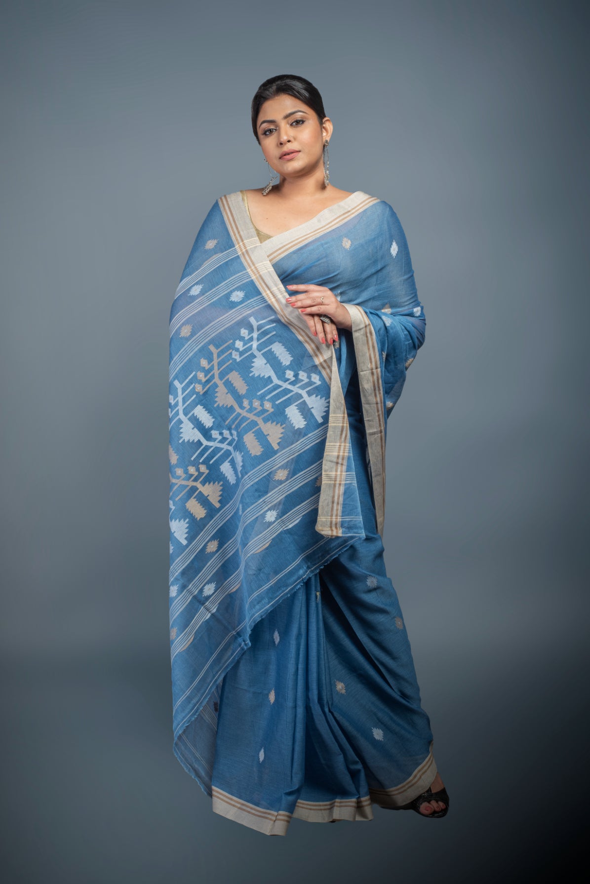 Sky Whisper Cotton Jamdani Saree