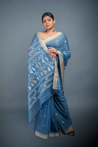 Sky Whisper Cotton Jamdani Saree