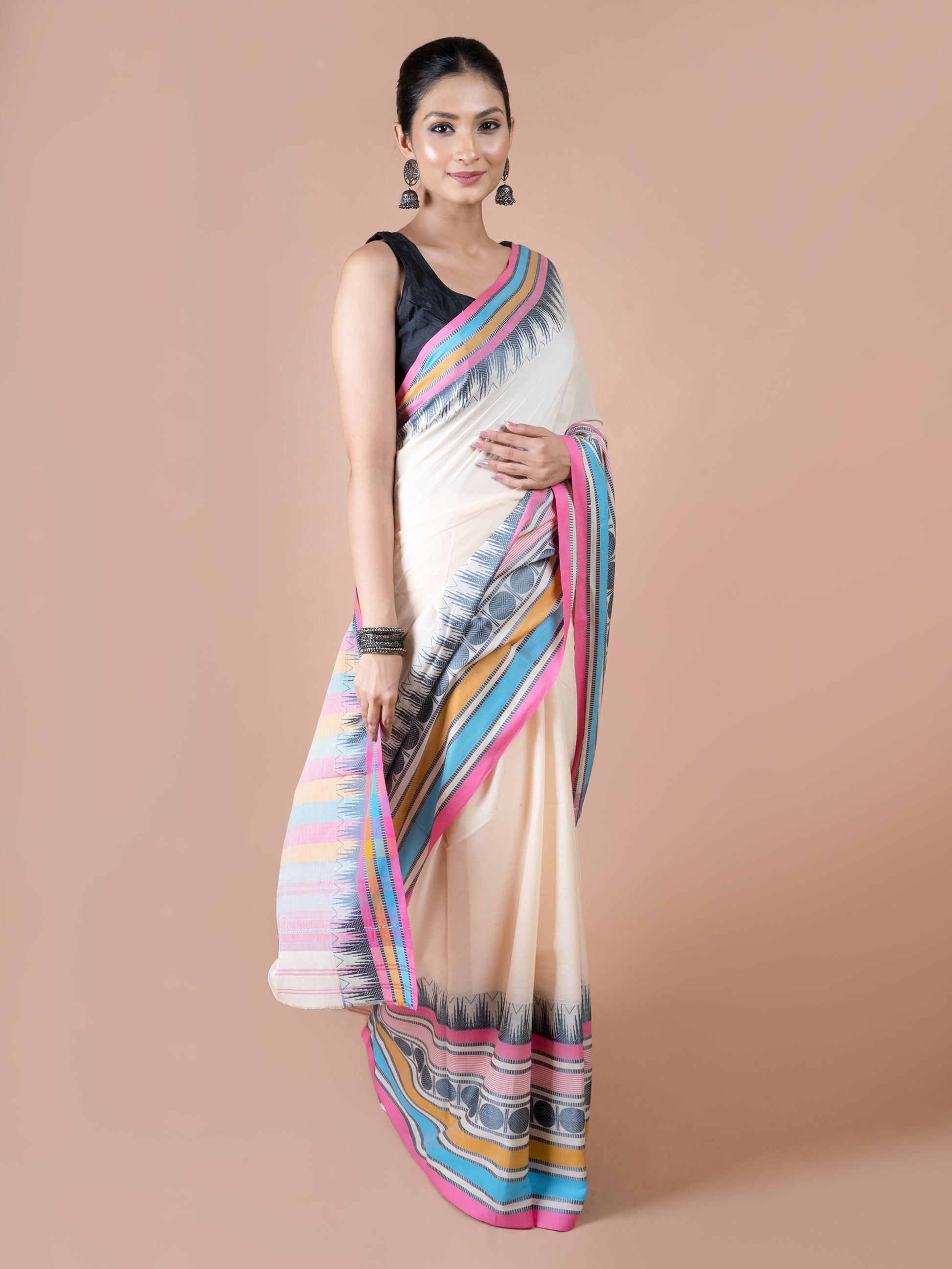 Rainbow Dhonekhali pure cotton saree multicolored vibrant
