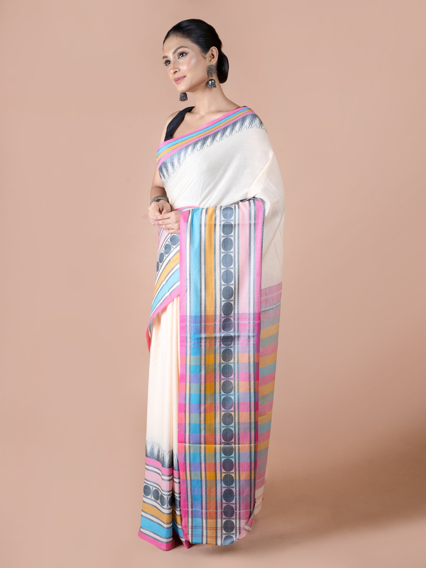 Rainbow Dhonekhali pure cotton saree multicolored vibrant