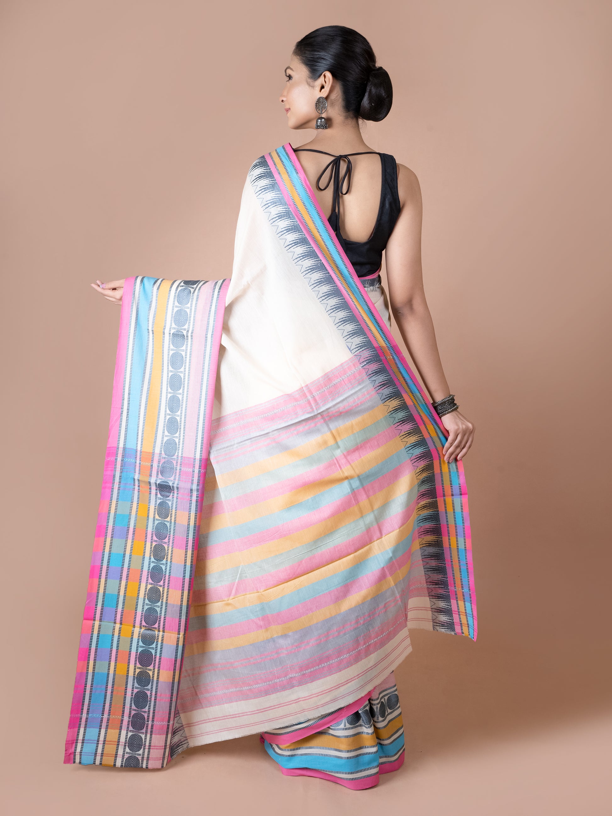 Rainbow Dhonekhali pure cotton saree multicolored vibrant