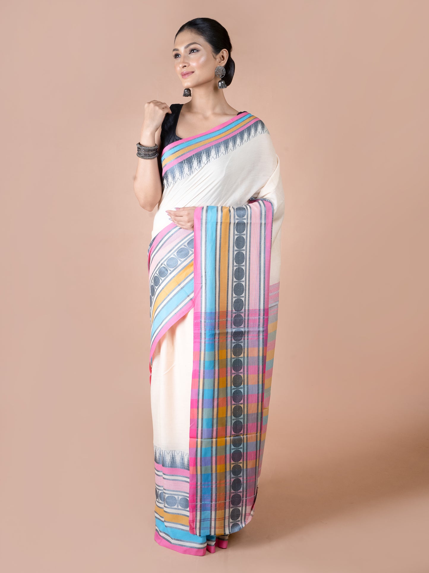 Rainbow Dhonekhali pure cotton saree multicolored vibrant