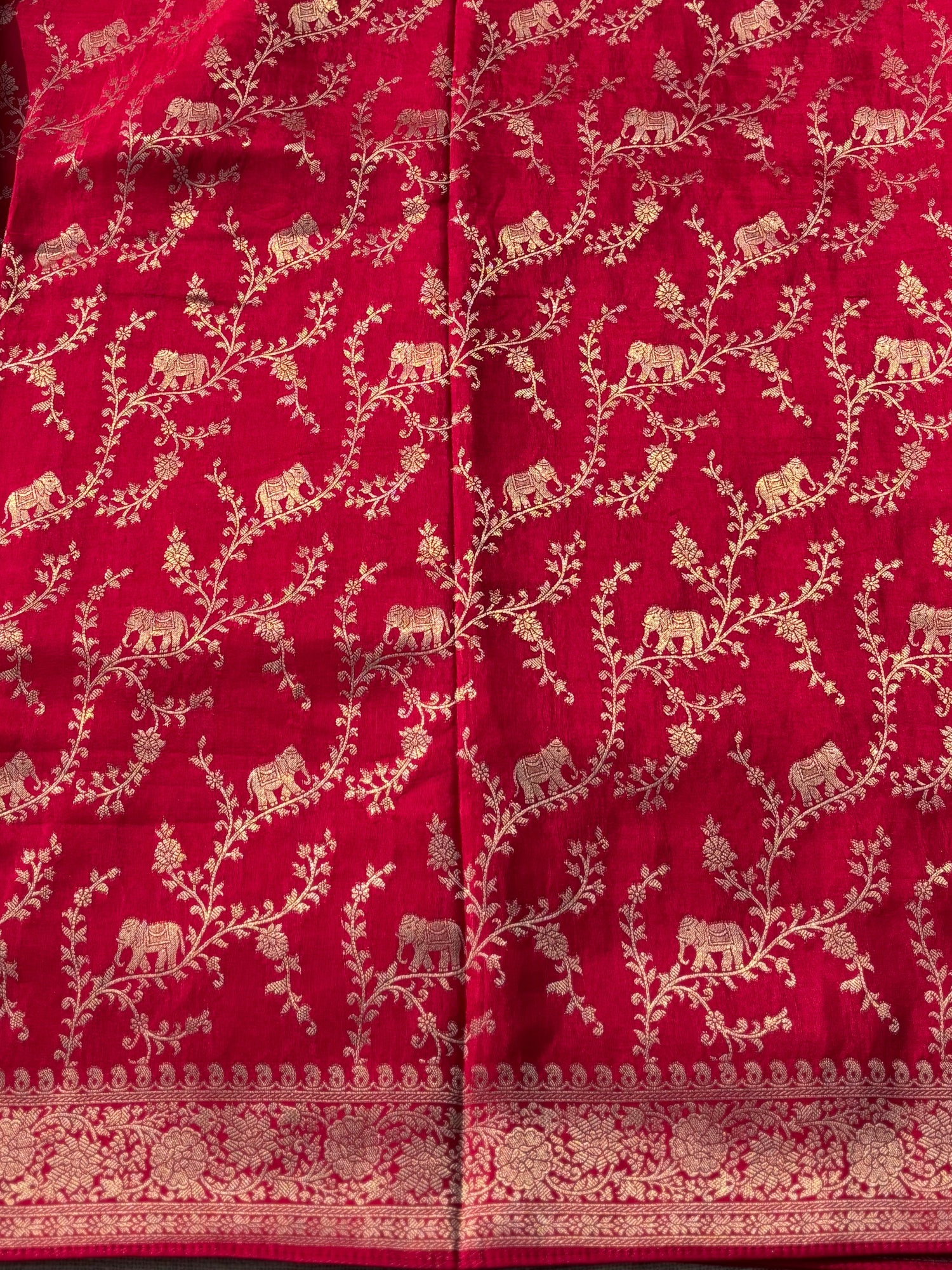 red fancy crape banarasi saree