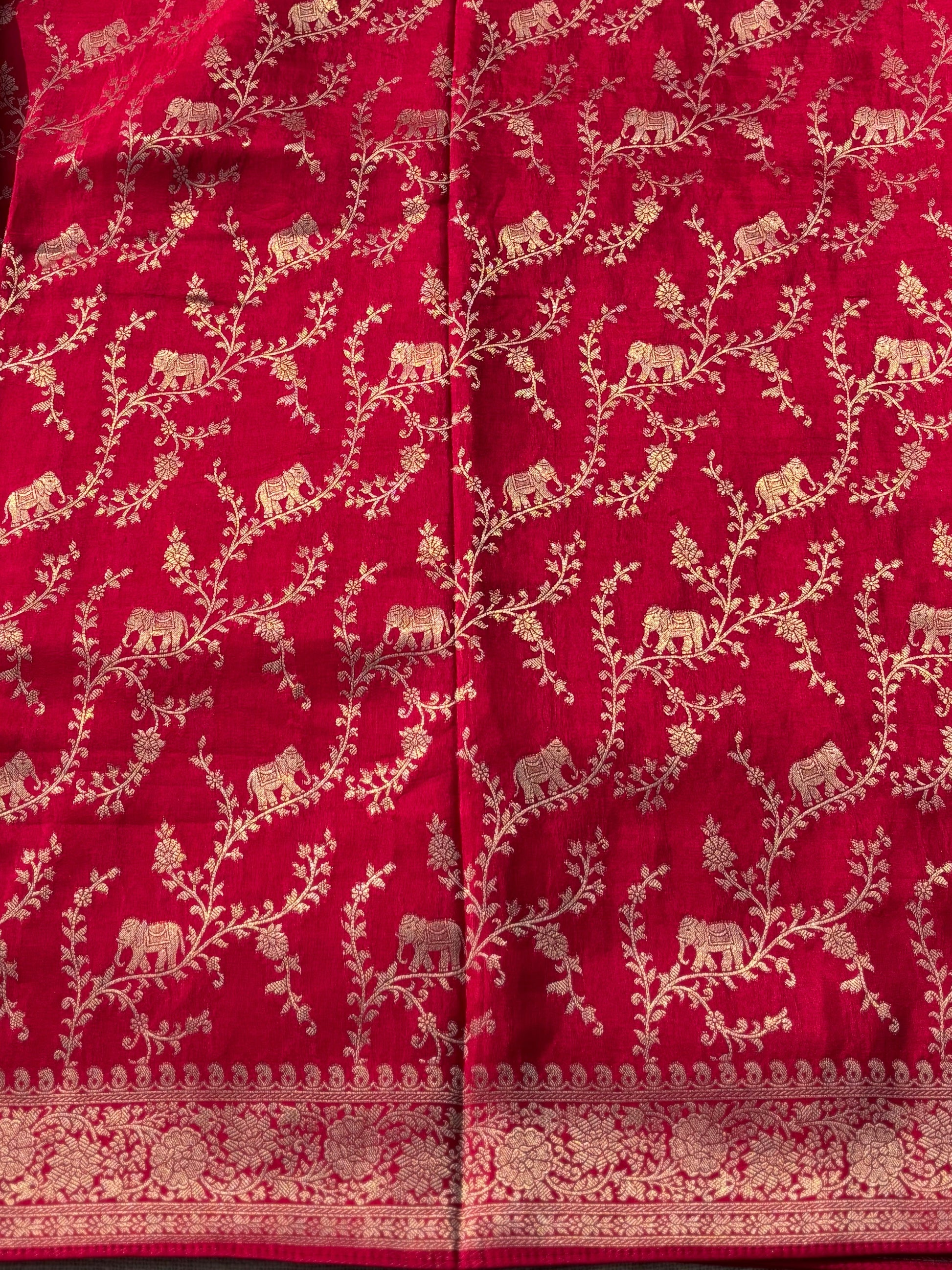red fancy crape banarasi saree