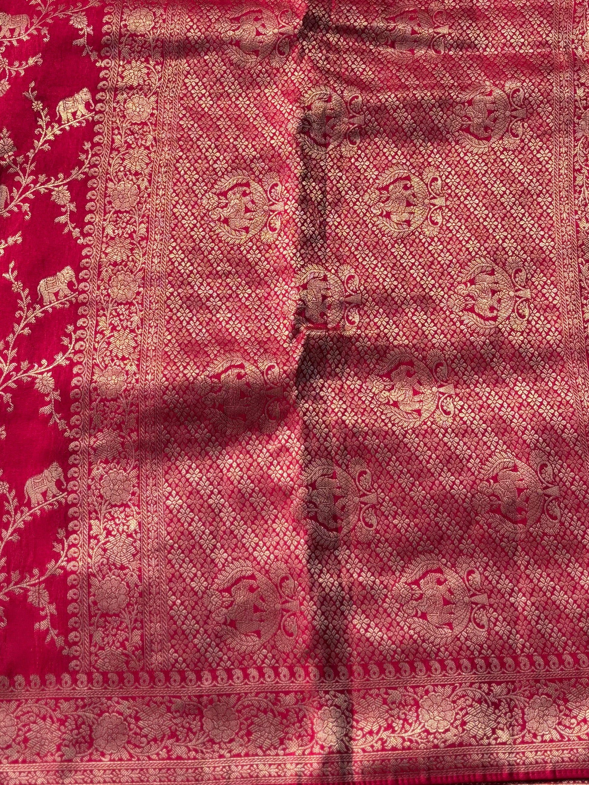 red fancy crape banarasi saree