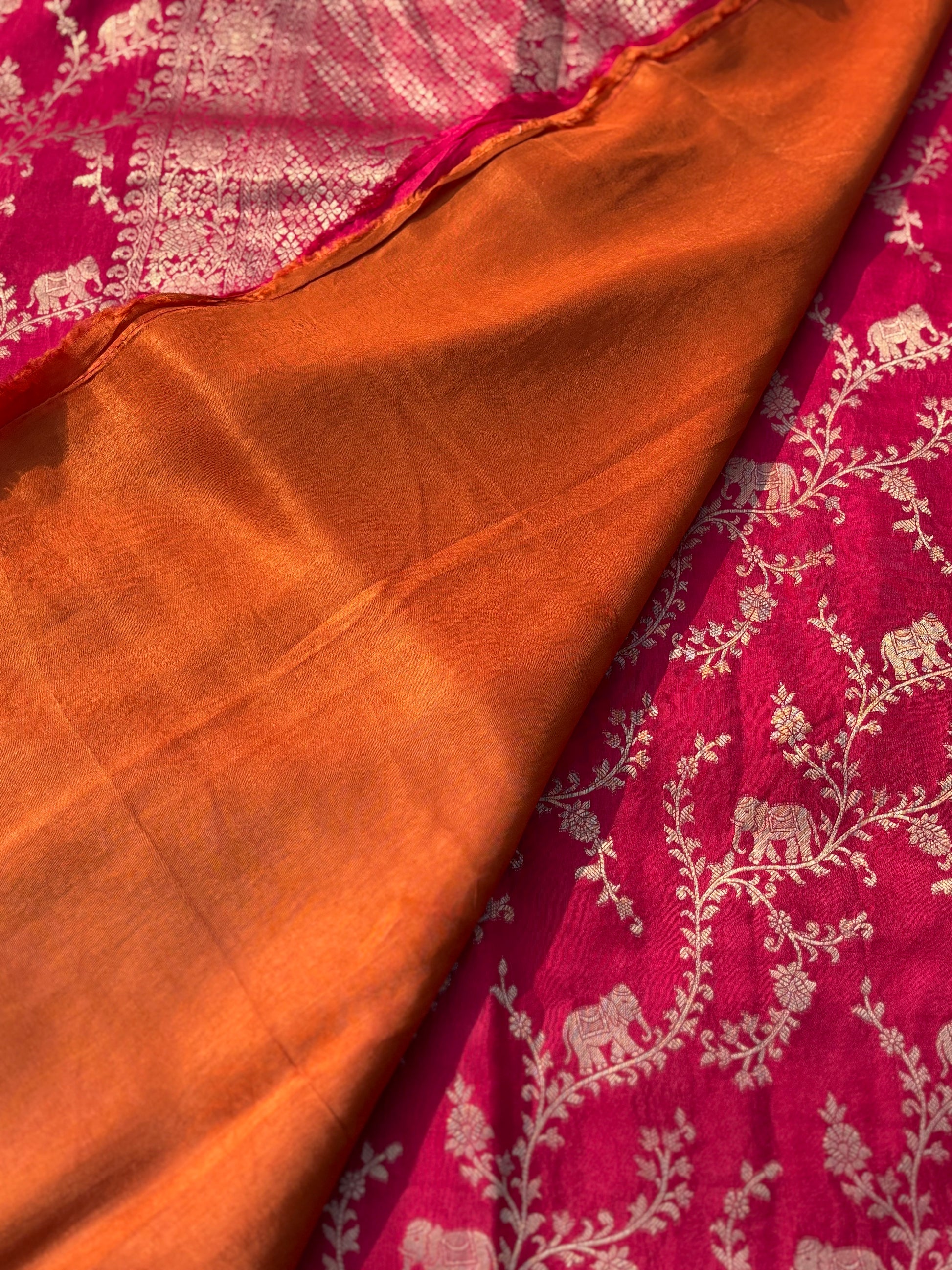 red fancy crape banarasi saree