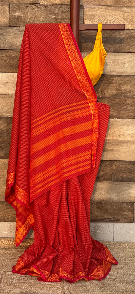 red pure dhonekhali cotton saree