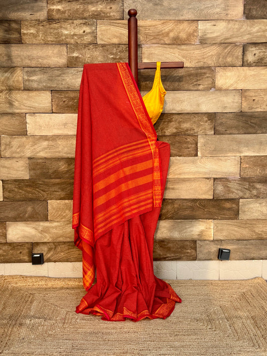 red pure dhonekhali cotton saree