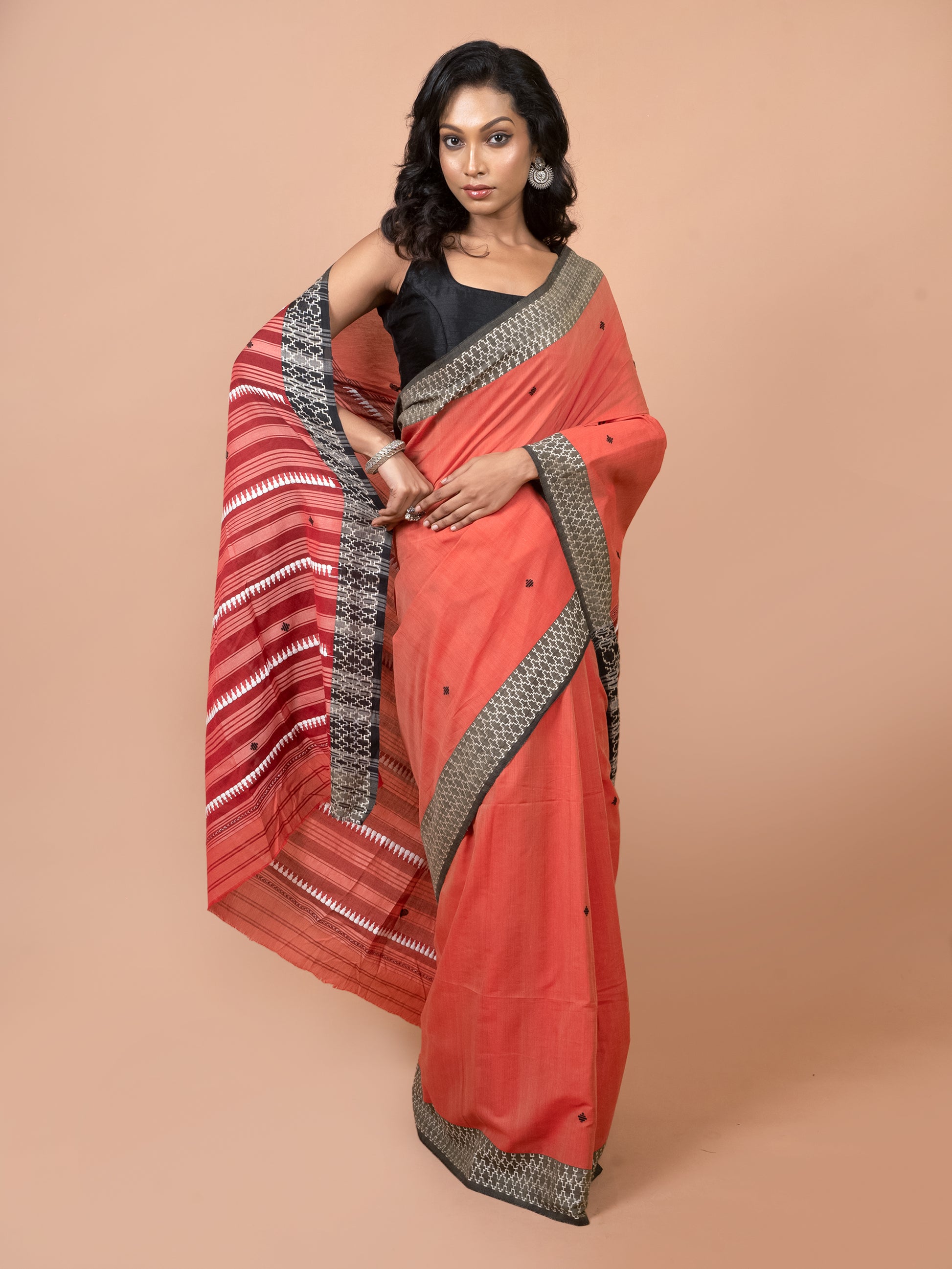 saffron mist dhonekhali pure cotton saree handloom soft
