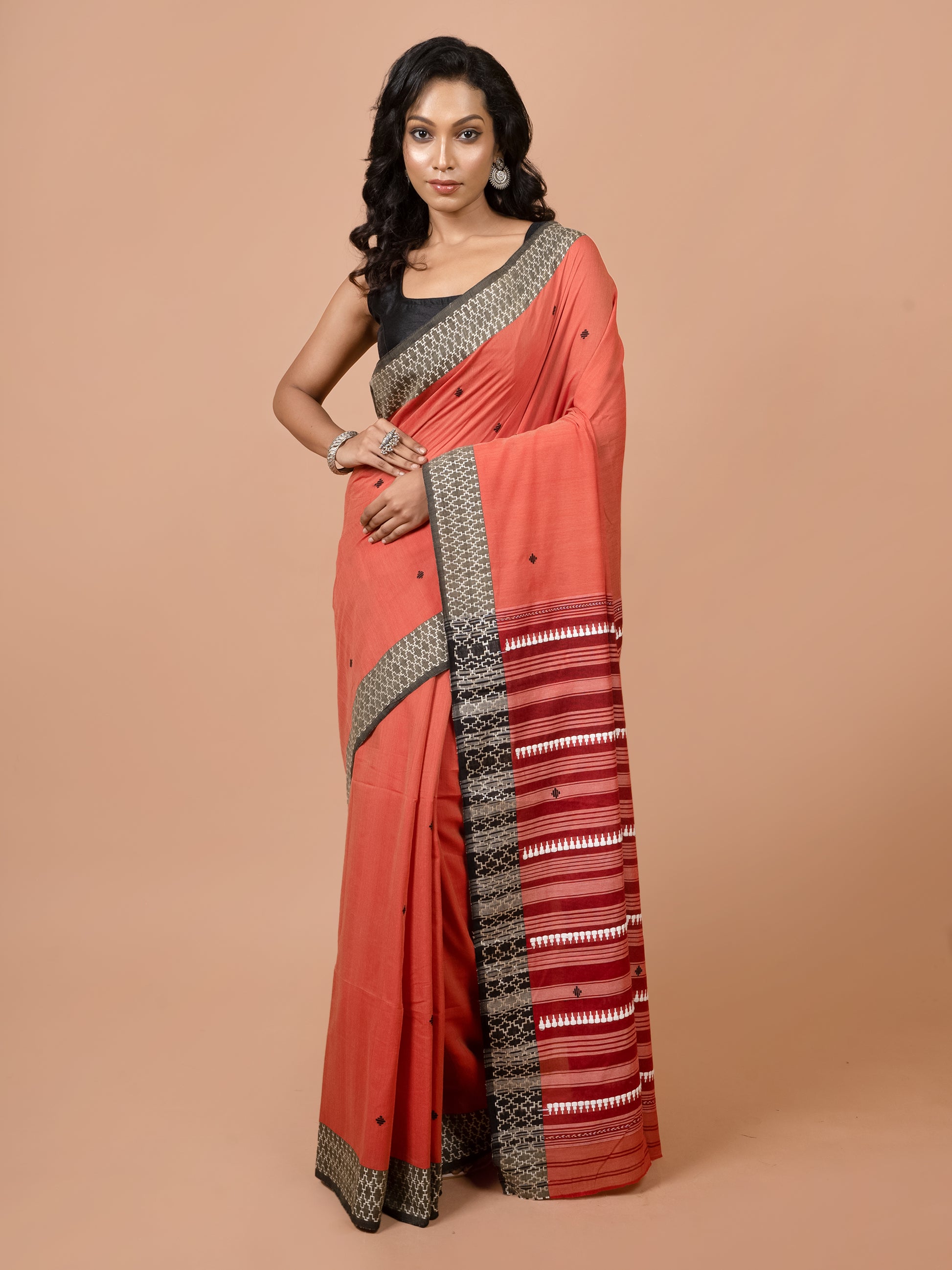 saffron mist dhonekhali pure cotton saree handloom soft