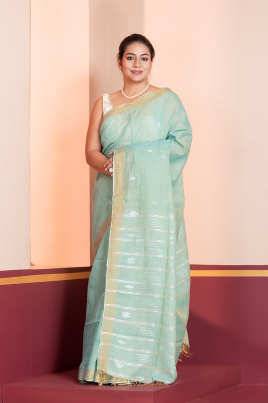 sky blue linen tissue jamdani saree