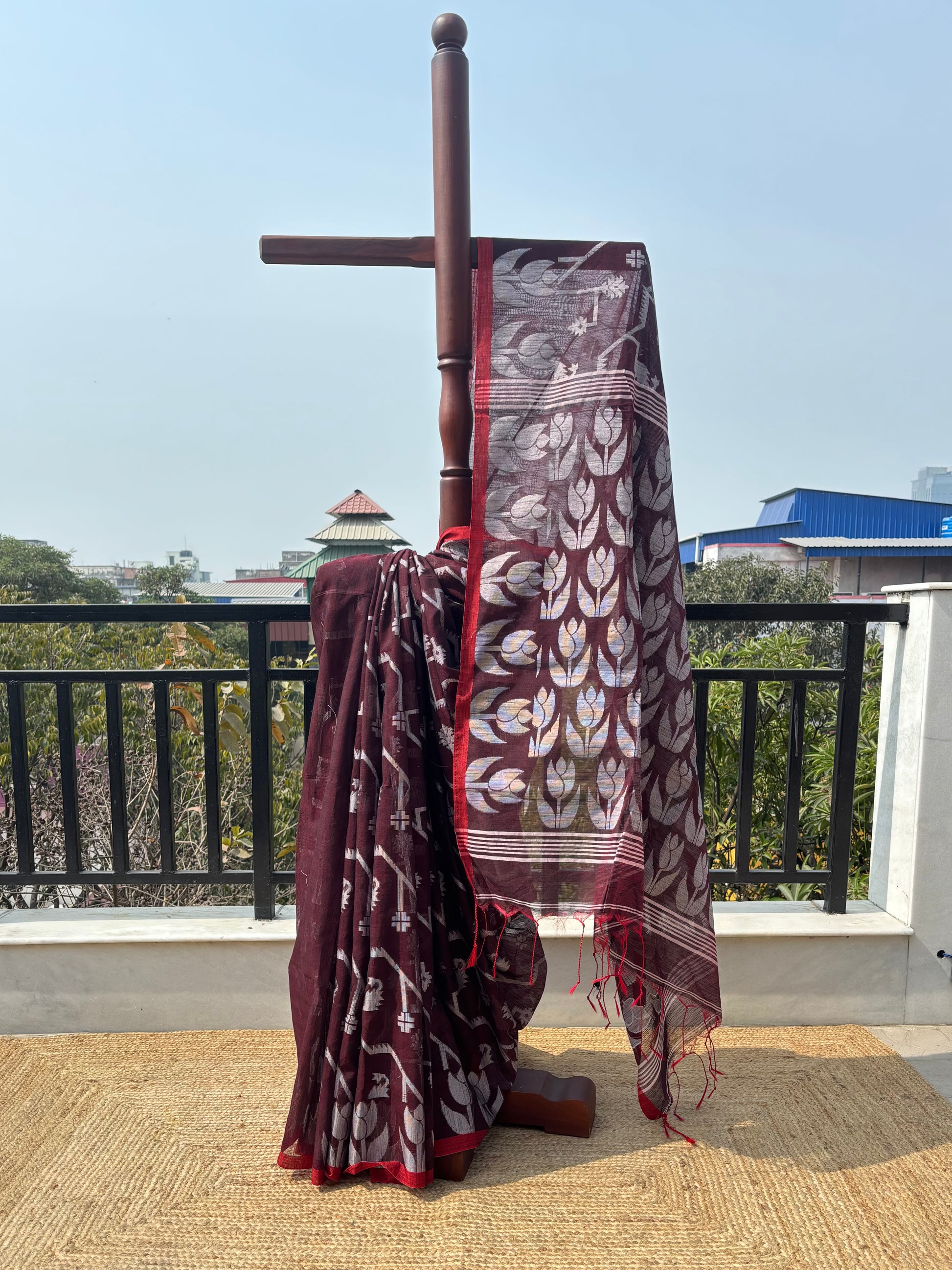 pakhna slub jamdani pure cotton saree handloom textured