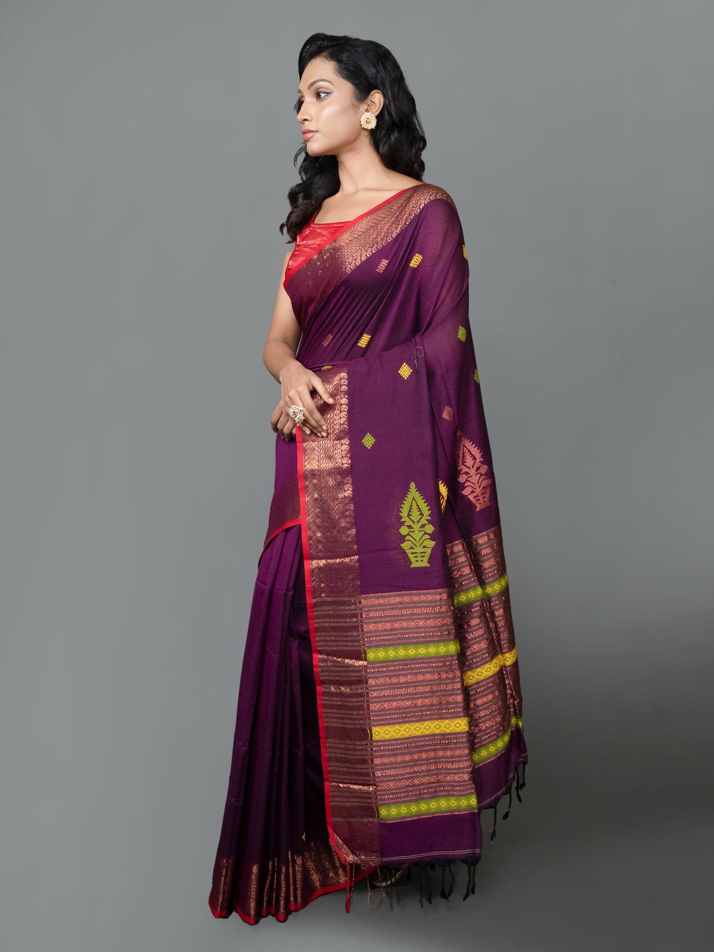 velvet violet mercerised handloom cotton saree online
