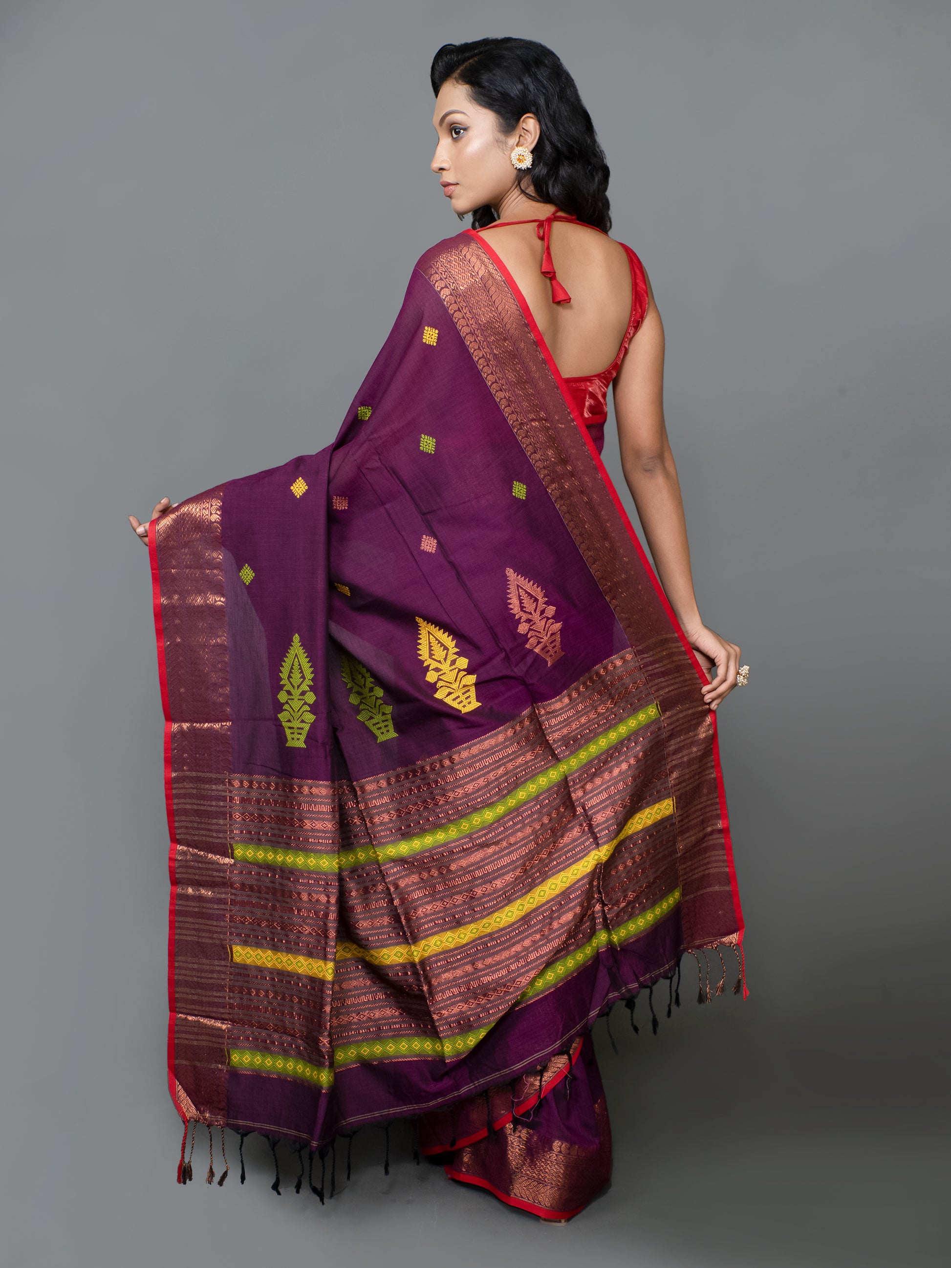 velvet violet mercerised handloom cotton saree online