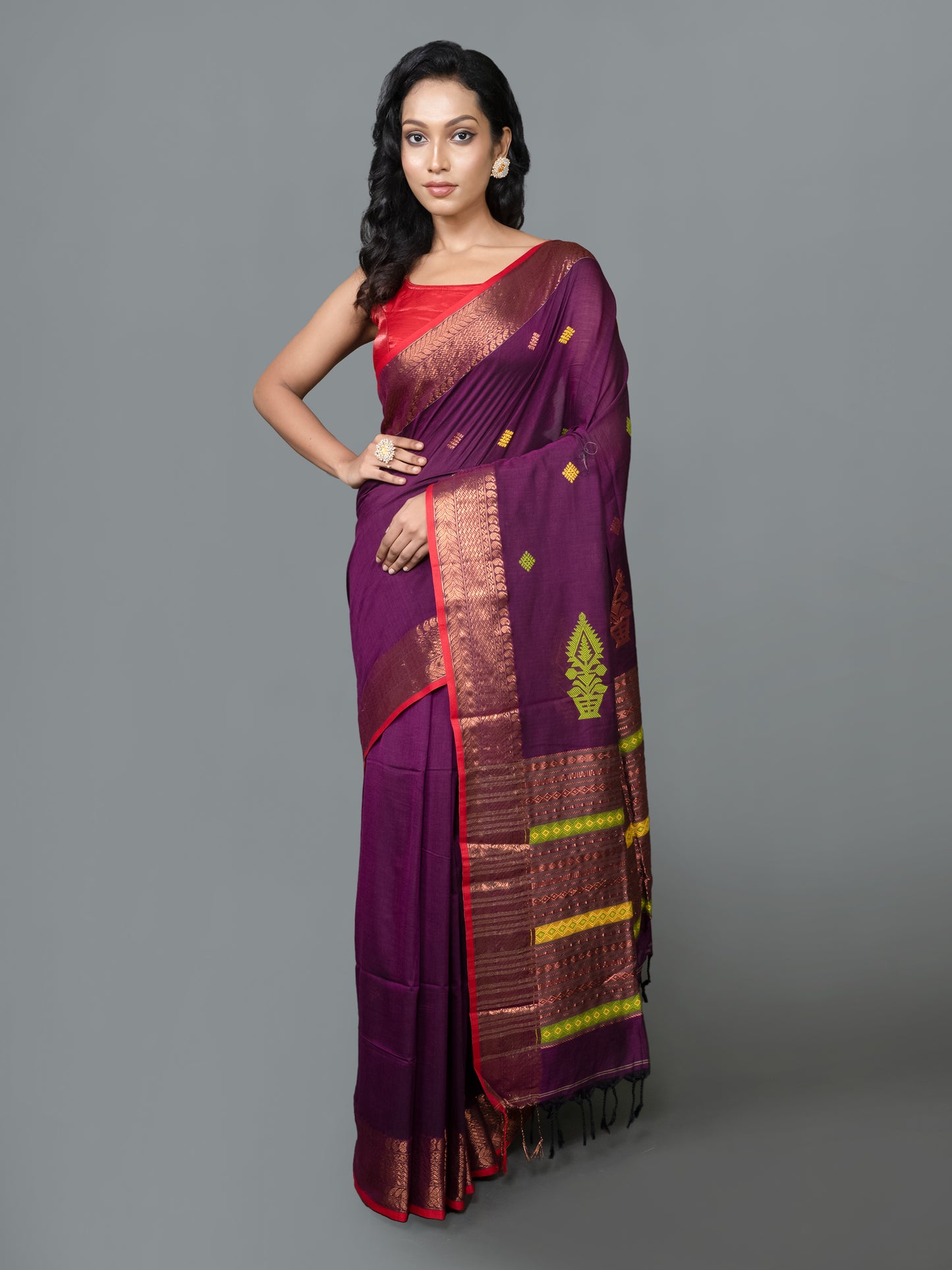 velvet violet mercerised handloom cotton saree online