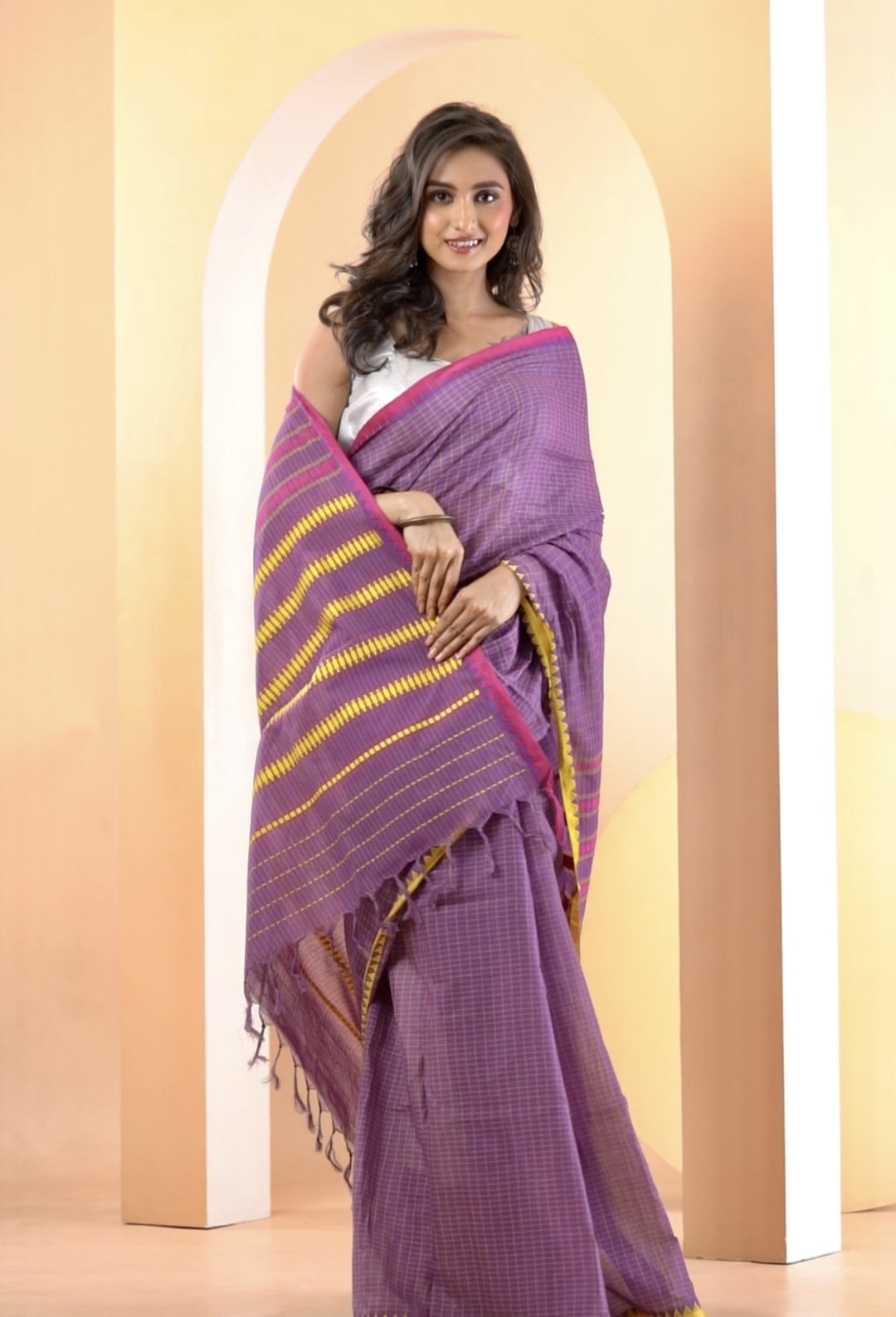 Purple Saree Pire Cotton Handwoven Saree