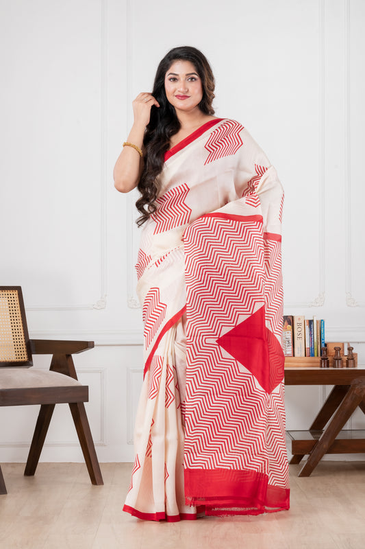 white & red pure murshidabad silk saree