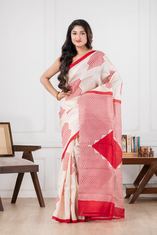 white & red pure murshidabad silk saree