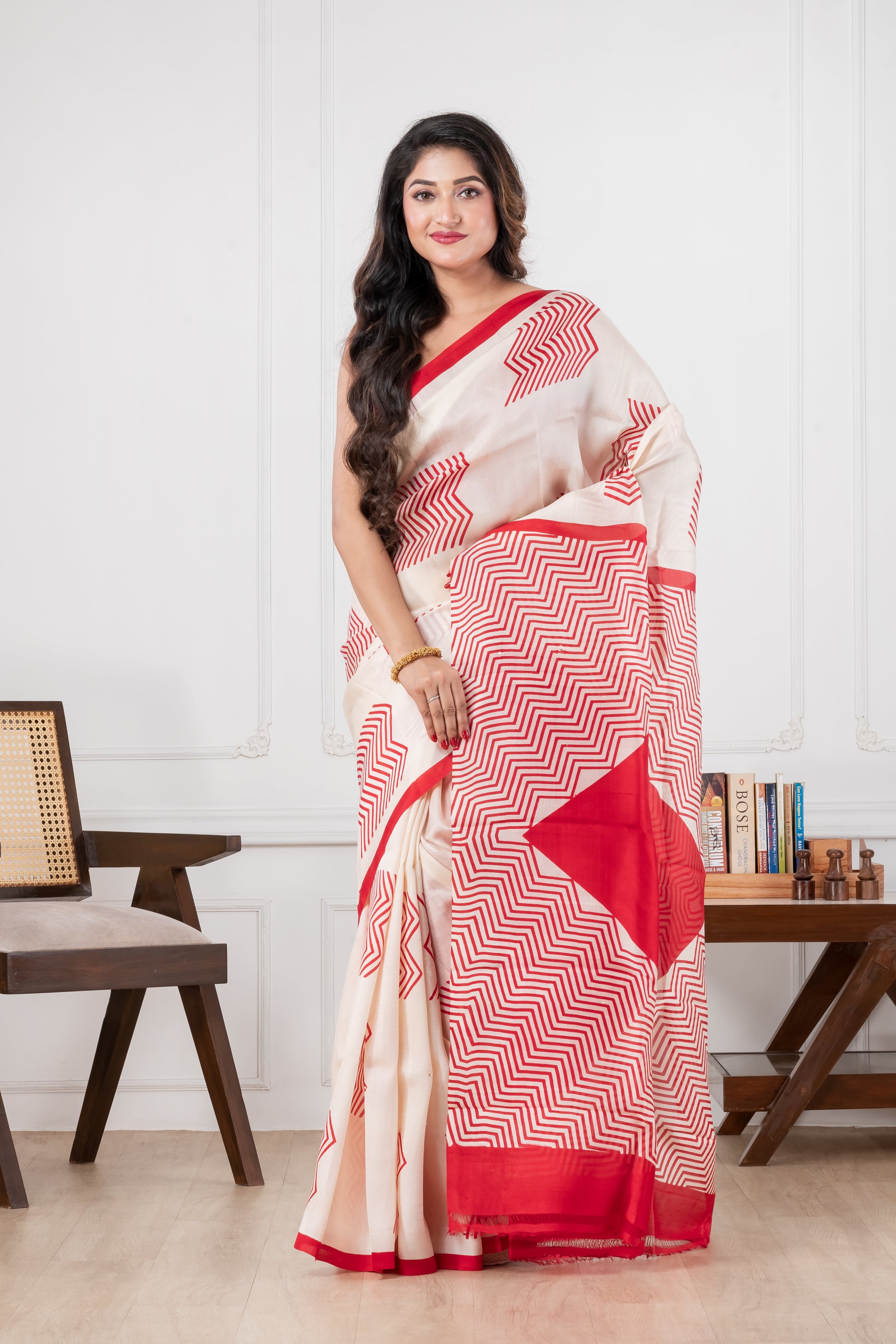 white & red pure murshidabad silk saree