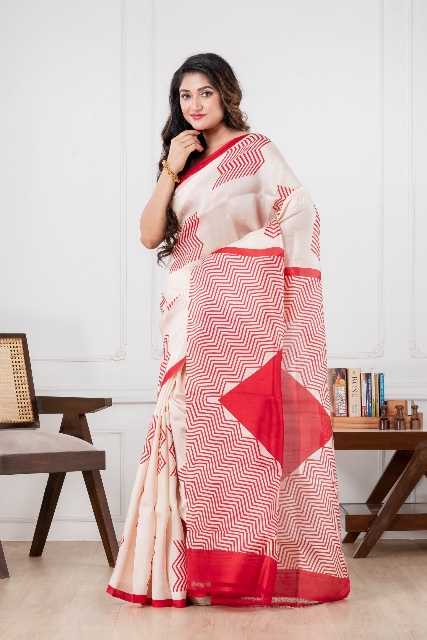 white & red pure murshidabad silk saree