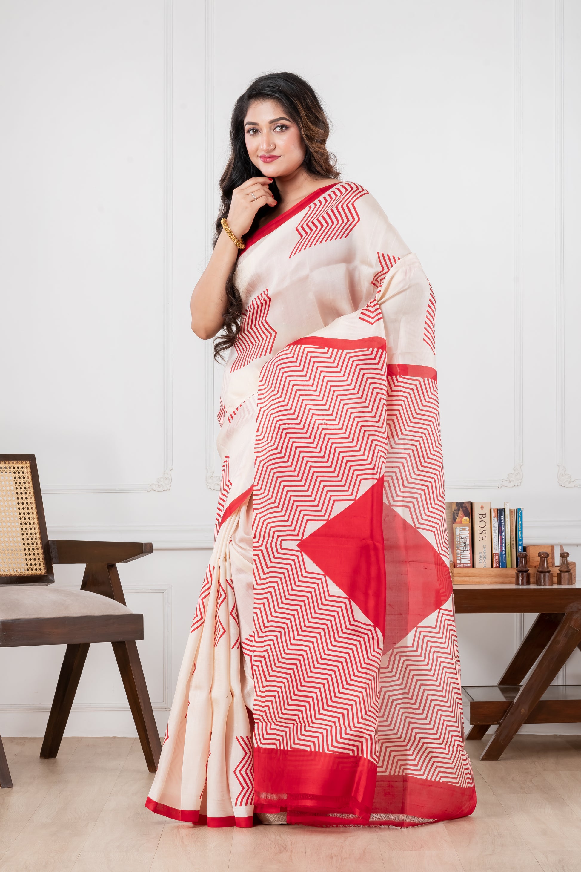 white & red pure murshidabad silk saree