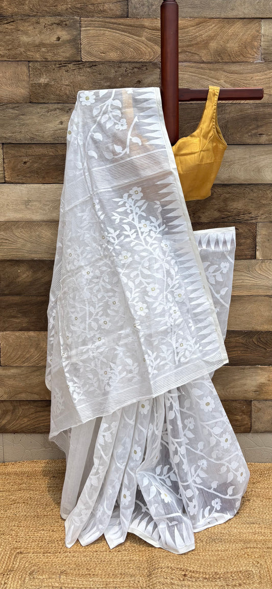 white silk jamdani cotton saree